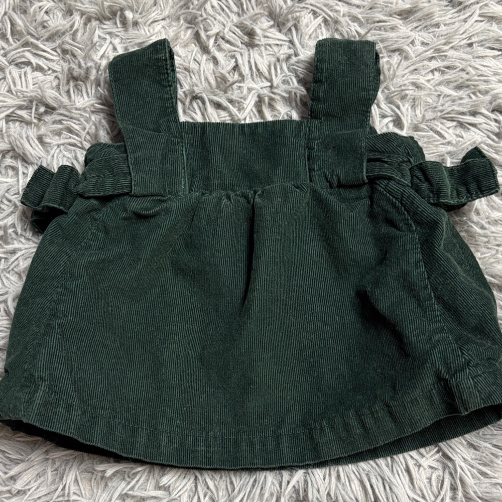 Dark Green Corduroy Pinafore Dress with Floral Onesie - Picture 6 of 16
